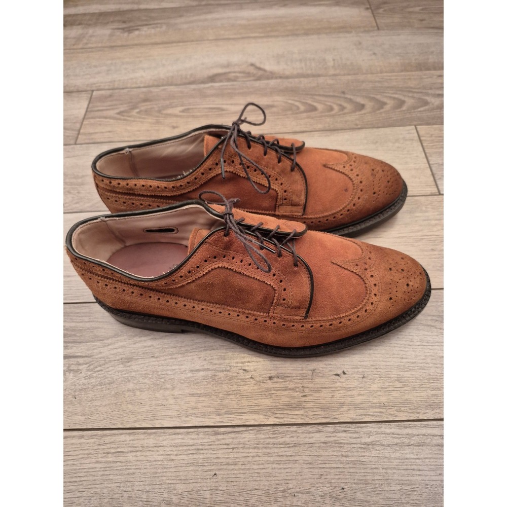 Allen‎ Edmonds Mens Tan Suede Wingtip Brogue Derby Shoes Lace Up Leather 9.5 EEE - Picture 5 of 11